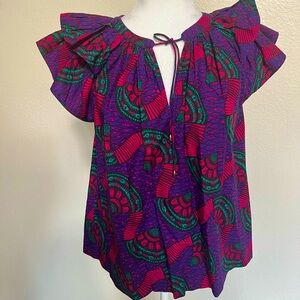 Ulla Johnson Sz 4 purple pink green flutter sleeve cotton blouse top